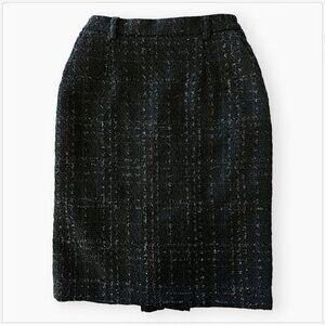 House of Bruar Black Metallic Shimmer Tweed Pencil Straight Skirt Vintage 10